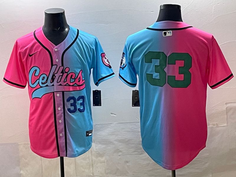 Men 2025 Boston Celtics 33 No Name Blue pink Nike NBA Jersey style 01